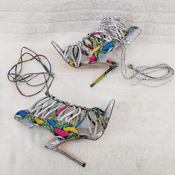 FINAL SALE Multi snake Tie Up Strap 4.5" High heels - Picture 1 of 10